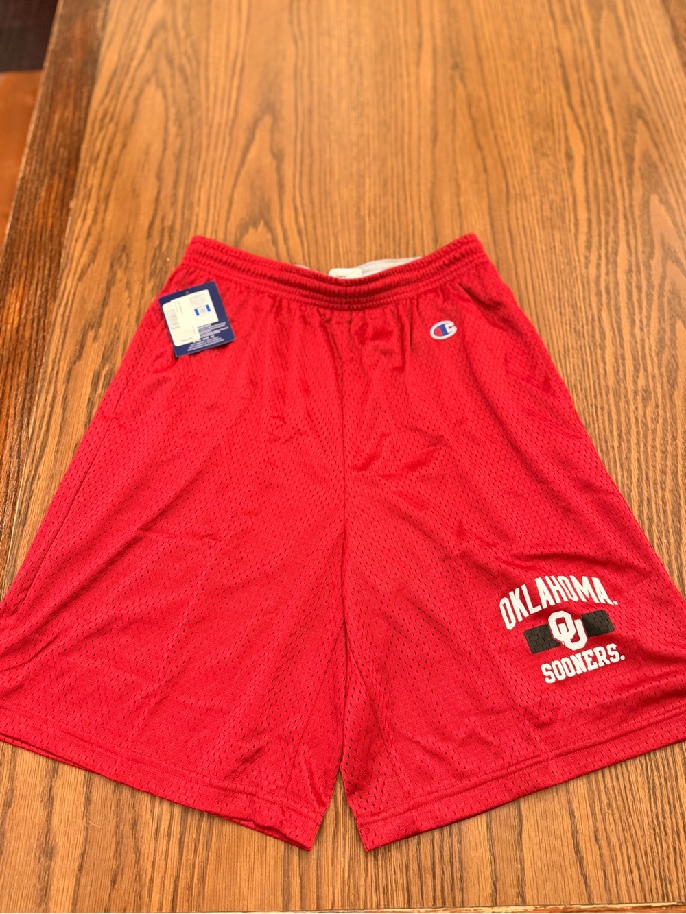 Champion Red Mesh Athletic Shorts with Oklahoma Logo